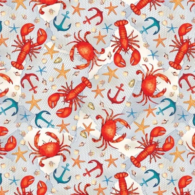 Ткань Feline Drive HIGH TIDES Seas the Day белая - четверть квадратного ярда (18 x 22 дюйма) отличное качество - Изображение 1 из 4