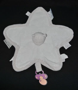 🐻 Doudou ours plat NOUKIE'S beige blanc poudre d'étoiles attache tétine TTBE - Picture 1 of 1