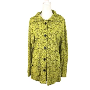 Parsley & Sage XL Knit Jacket Button Up Chartreuse Black Wave Print Art 2 Wear - Picture 1 of 10