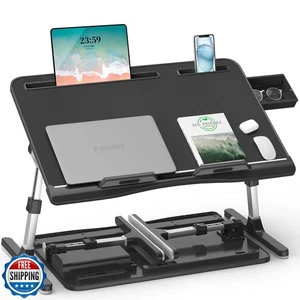 Table de Lit pour Ordinateur Portable, Potuopy Réglable en Cuir Ordinateur Lap Bureau, Large X-Large - Photo 1/5