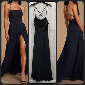 Maxi abito nero senza schiena LULUS Dreamy Romance**stile splendido taglia MEDIA**NUOVO SENZA ETICHETTE - Foto 1 di 9
