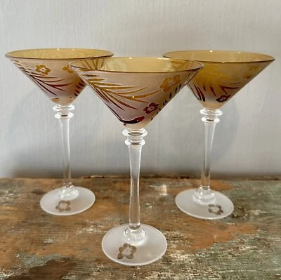 JUEGO 3 vasos Michael Weems Tommy Bahama ámbar Martini/cóctel oblea de hibisco Foto 1 de 4