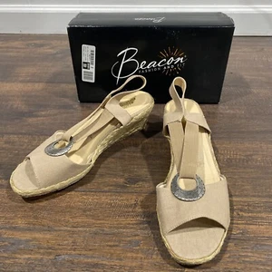Beacon Reflections Women's Beige Canvas Sandals Size 11 M - Picture 1 of 11
