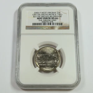 2005 P NGC MS66 Obv & Rev Die Break ERROR West Virginia Quarter US Coin 53867A - Picture 1 of 3