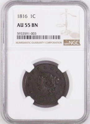 1816 Matron Head Large Cent NGC AU-55 - Image 1 of 2
