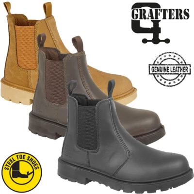 Work Boots Grafters Mens Dealer Lightweight Safety Chelsea Steel Toe Shoes M808