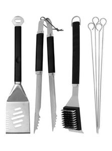 Uniflame 7 Piece BBQ Tool Set Home Barbeque Stainless Steel Spatula Tongs - Picture 1 of 2