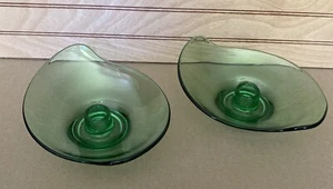Viking MID-CENTURY Elegant Glass Green Tapered Candle Holders Pair Vintage - Picture 1 of 7
