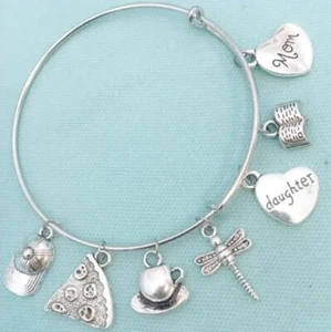 GG Mother Daughter Love Silver Alloy Charms Expendable Bangle Bracelet. - Picture 1 of 6