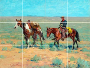 mounted cowboy and pack horse country western ceramic tile mural backsplash - Picture 1 of 8