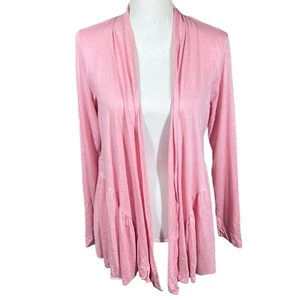 Linen Cardigan Open Front Drape V Neck Gathered Asymmetrical Tissue Top Pink L - Picture 1 of 9
