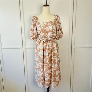 Spicy Sugar Womens Midi Dress Size 14 Puff Sleeves Tie Belt Pockets Shirred Back - Picture 1 of 24