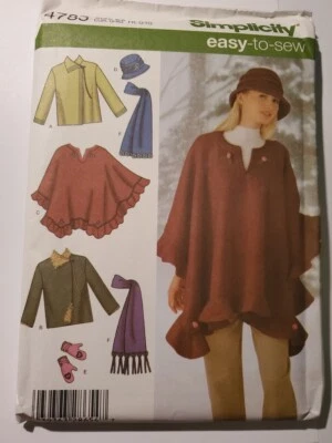 Simplicity Misses Jacket Poncho Scarf Hat & Mittens Sizes L XL Easy to Sew - Image 1 of 2