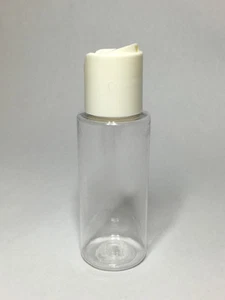 Empty 60ml PET Plastic Clear Cylindrical Bottles And White Disc Top ANY AMOUNT - Picture 1 of 3