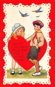 Valentinstag Grüße Kinder Herz Romantik Art Deco 1920er Jahre Vintage Postkarte