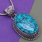 Silver Tibetan Turquoise 925 Gemstone Jewelry 1.75" Pendant Handmade 1.75''