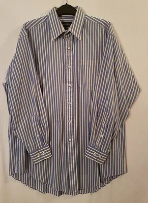 NAUTICA СИНИЙ ЖЕЛТЫЙ БЕЛАЯ ПОЛОСА ПРЯМОЙ ВОРОТНИК ХЛОПКОВАЯ РУБАШКА РАЗМЕР 16 - 32/33 - Изображение 1 из 3