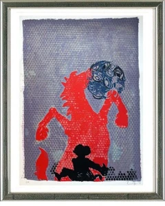 Jörg Immendorff, rotes Pferd, Affe, Augenkugel, 2006 - signiert, gerahmt - Bild 1 von 1