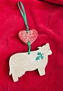 Vintage Die cut Christmas Cow and Heart Hanging Ornament - Picture 1 of 5