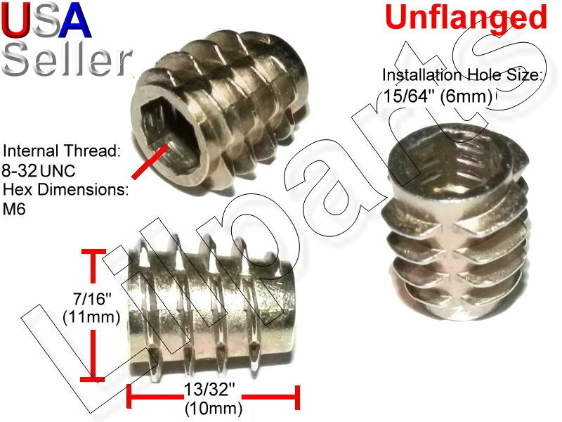 LILPARTS E-Z EZ LOK 8-32 UNC Die Cast Zinc Hex Drive Threaded Insert Wood Unflanged