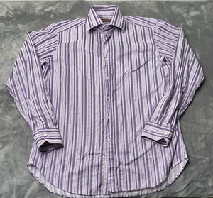 Etro Milano Long Sleeve Button Up Shirt Men's EUR 42 Large Purple Striped Italy - Picture 1 of 4