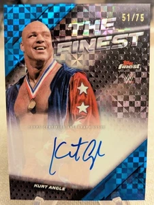Kurt Angle 2025 Topps Finest WWE The Finest Blue Checkerboard /75 Auto #TFA-ANG - Picture 1 of 2