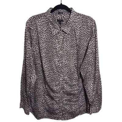 Talbots Size 20W Animal Print Leopard Long Sleeve Button Up Blouse Top Collared - Image 1 of 4