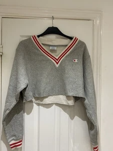 CHAMPION Vintage Crewneck Reverse Weave Cropped Cut off Sweatshirt Womens Size S - Picture 1 of 7