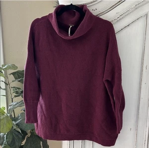 Free People Women's Ottoman Slouchy Sweater Tunic Burgundy XS Mock Neck - Picture 1 of 8