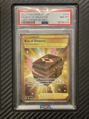 2022 PSA 8 FA Box Of Disaster #214 Full Art Gold Secret Rare Pokemon TCG LO - Image 1 of 2