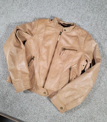 Chaqueta de Cuero Wilsons Para Mujer Grande L Marrón Recortada Cremallera Completa Motociclista De Colección Foto 1 de 4