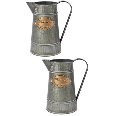 2 Stück antike Eisen Blumentopf Blumen Vase mit Griff Home Ornamente - Bild 1 von 4