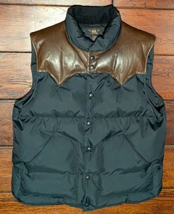 RRL DOUBLE RL Ralph Lauren Leather York Down Puffer Western Vest Black Brown - L - Picture 1 of 19