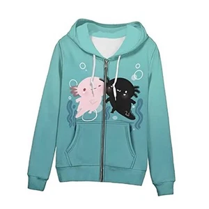 Women Y2K Hoodie Zip Up Sweatshirt Vintage Jackets Hooded XX-Large Axolotl - Picture 1 of 6
