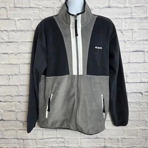 Columbia Fleece Jacket Mens Large Gray Black White Color Block Zippered Pockets - Picture 1 of 12