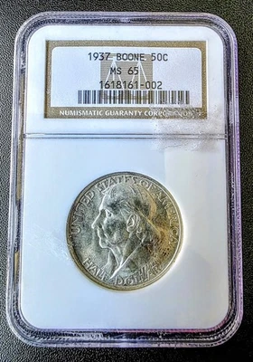 1937 Daniel Boone Commemorative Silver Half  Dollar MS Grade 65 - Image 1 of 2