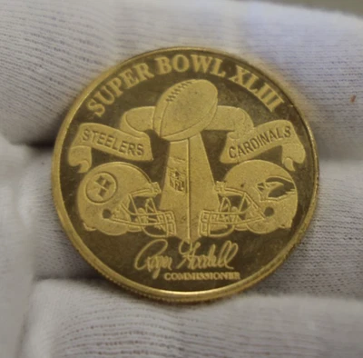 Tarjetas Super Bowl XLIII vs Steelers moneda de bronce abatible Highland Mint Foto 1 de 2