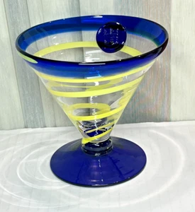 ROYAL CARIBBEAN Kosta Boda Margarita Martini Cobalt Blue Yellow Swirl Glass - Picture 1 of 8