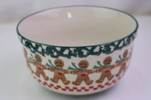 Gingerbread by Tienshan Soup Cereal Bowl Green Sponged Edge Cookie Man - Picture 1 of 4