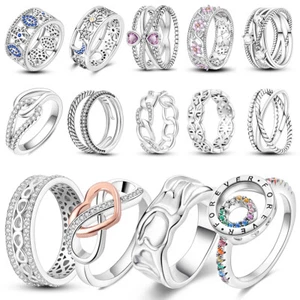 MULA Original Women Wide Finger Ring AAA CZ Heart Love Jewelry 925 Silver Plated - Picture 1 of 59