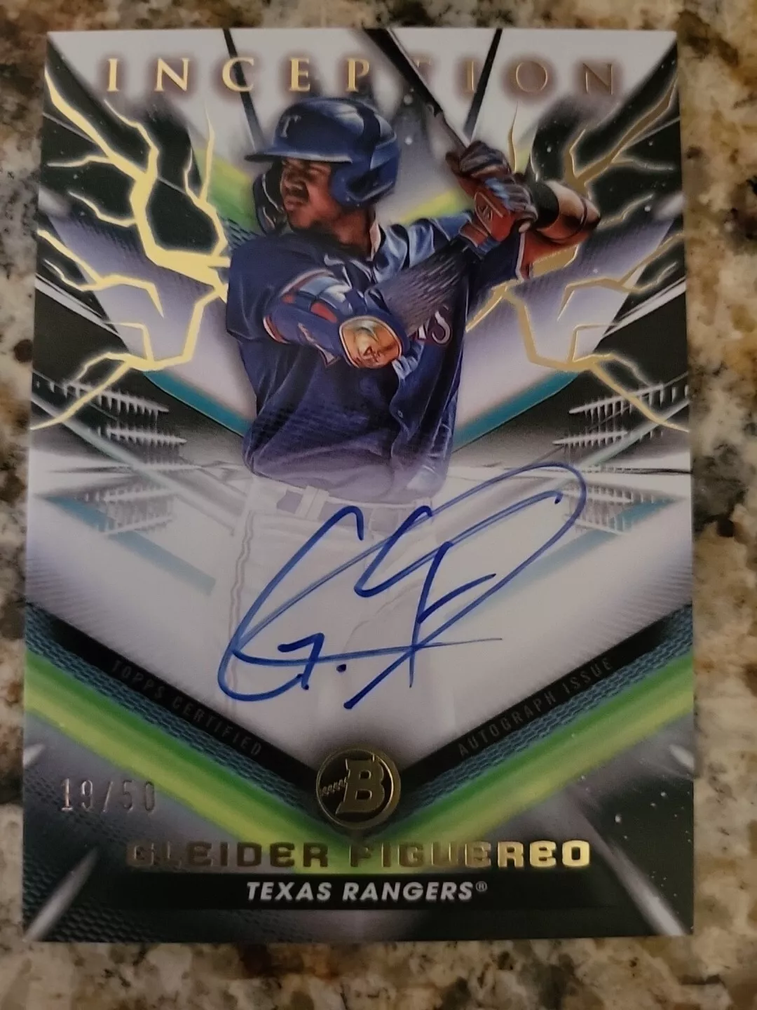 2023 Bowman Inception Gleider Figuereo Prospect Auto Gold Electricity Foil /50