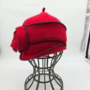 Autruche Atelier Chapeaux Womens Wool Cloche Hat One Size Red Bow Party France - Picture 1 of 9