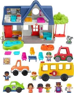 Fisher-Price Little People Play House & School Bus 8 Figures Vehicles Gift Set - Picture 1 of 6