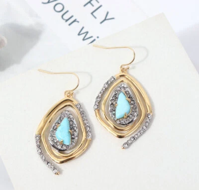 Gold Plated Blue Turquoise CZ Hook Earrings - Image 1 of 4
