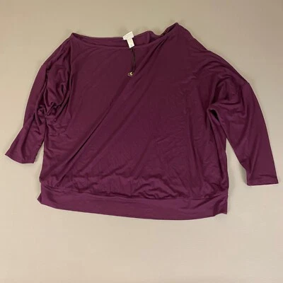 Blusa túnica Ava & Viv plus size 2X roxa gola barco manga longa mistura de rayon - Imagem 1 de 4