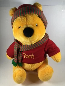 Disney Mattel Arcotoys Plush Winnie The Pooh Holiday Red Green Scarf Hat 13” Toy - Picture 1 of 11