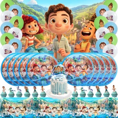 Luca Party Decorations Birthday  Set Plates Balloons Cake Toppers Banner 5x3ft - Image 1 of 4