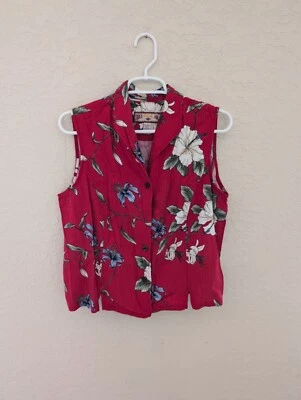 Vintage Caribbean Joe Hawaiian 100% Rayon Collared Tank Button Up Size L - Изображение 1 из 4