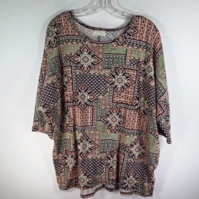 Camisa Bobbie Brooks Talla Grande Mujer Rosa Gris Estampado Manga 1/2 Talla 1X Poli Ble Foto 1 de 4