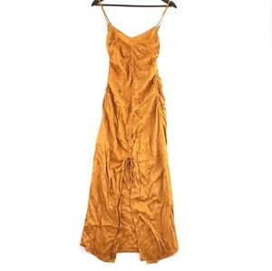 Incu Temple Ruched Front Dress Womens XS Amber Sleeveless V-Neck Midi Slim Fit - Picture 1 of 14